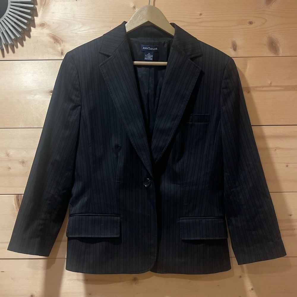 Ann Taylor Womens Black and Blue Pin Stripe Blazer
